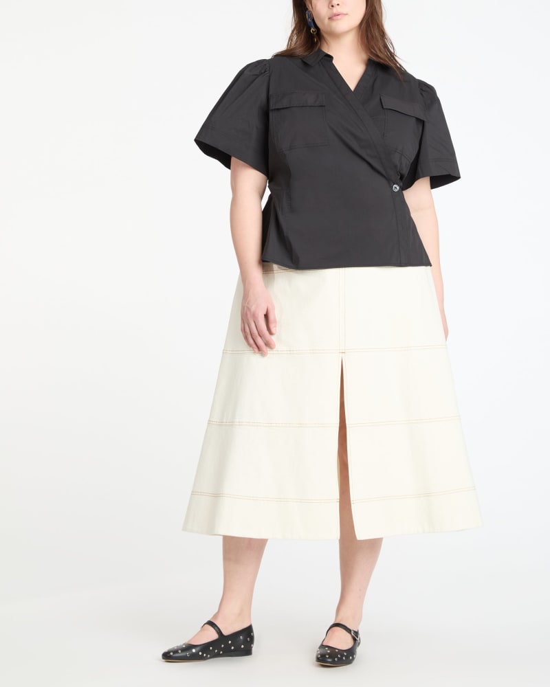Front of a model wearing a size 20 Sandra Top in Black by Tanya Taylor. | dia_product_style_image_id:347047